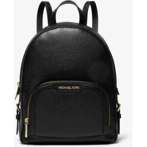 Michael Kors Jaycee Medium Black Pebbled 100% Leather Zip Pocket Backpack NWT